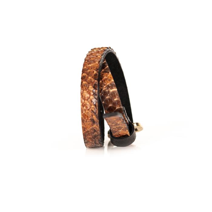 Rust python leather wrap bracelet with gold buckle closure, handmade exotic leather bracelet by THE DARK