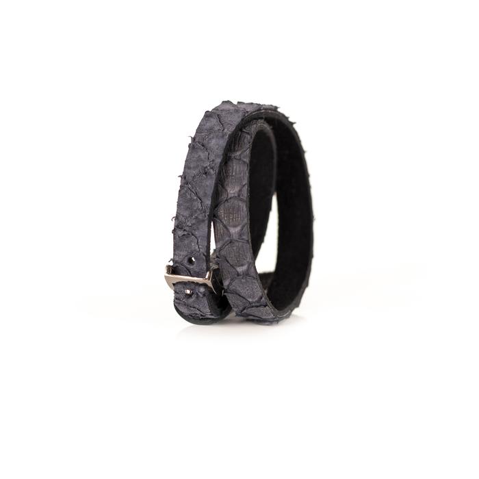 Black exotic textured leather wrap bracelet with gunmetal buckle closure, handmade statement bracelet by THE DARK