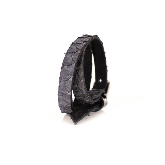 Black exotic textured leather wrap bracelet with gunmetal buckle closure, handmade statement bracelet by THE DARK
