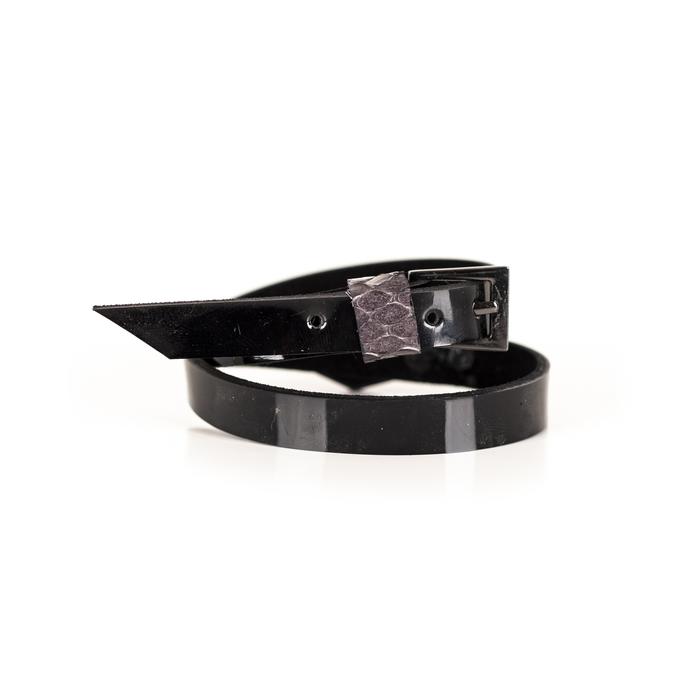 Black patent leather wrap bracelet with faceted dark crystal centerpiece, handmade statement bracelet by THE DARK