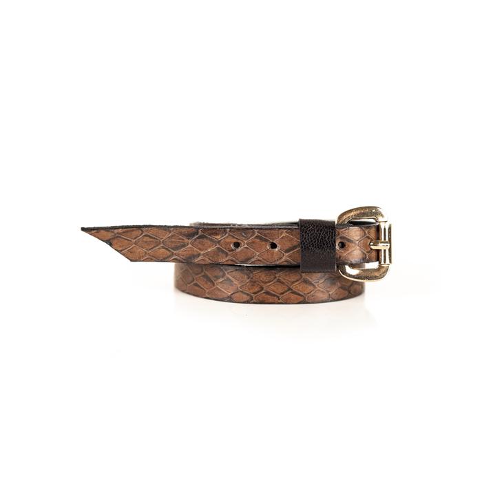 Brown python leather wrap bracelet with gold buckle closure and gold rivets, handmade exotic leather bracelet by THE DARK