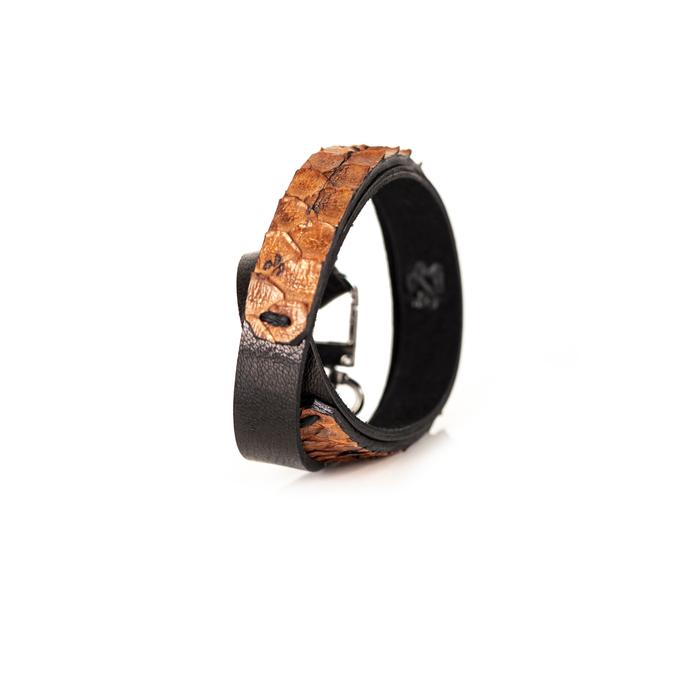 Amber python leather slim bracelet with metal clasp, handmade exotic leather bracelet by THE DARK