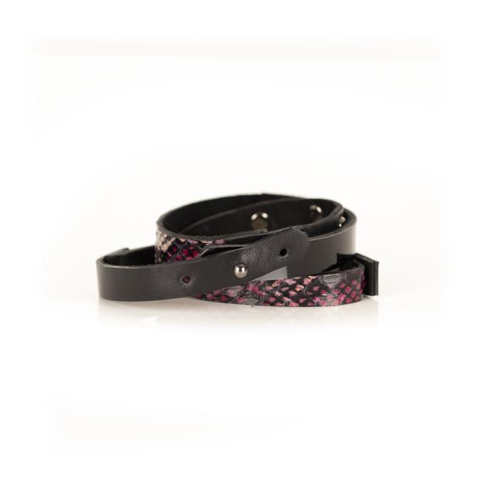 Black leather layered choker with pink python texture and metal stud detailing