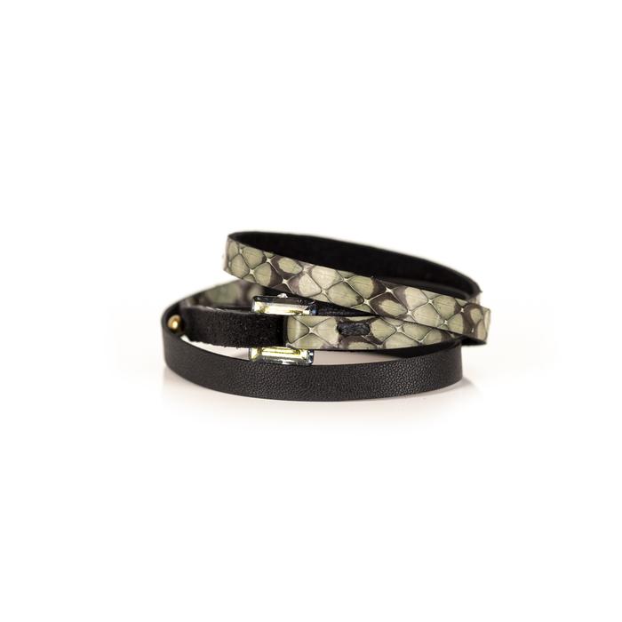 Layered leather choker with gold python texture and slim wrap strap design