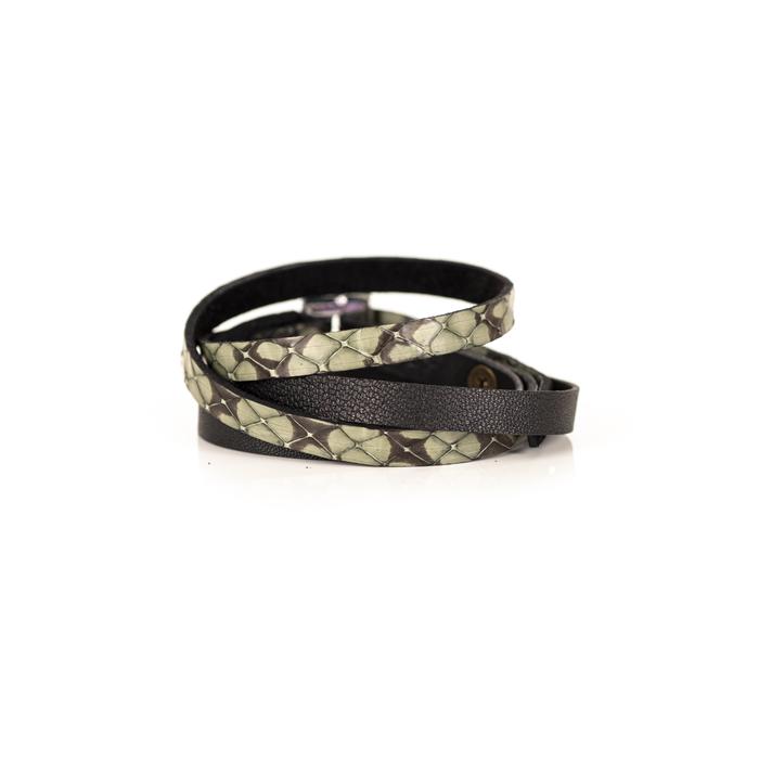 Layered leather choker with gold python texture and slim wrap strap design