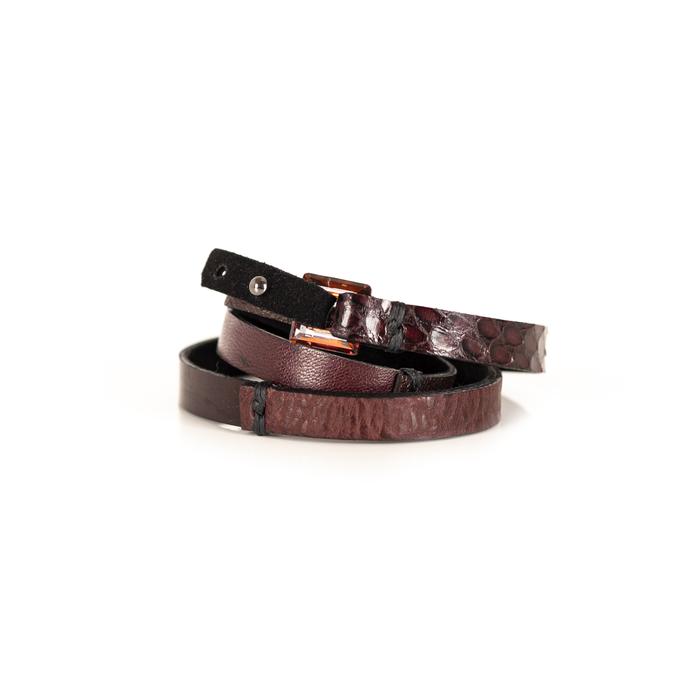 Burgundy leather choker with python texture and layered wrap strap design