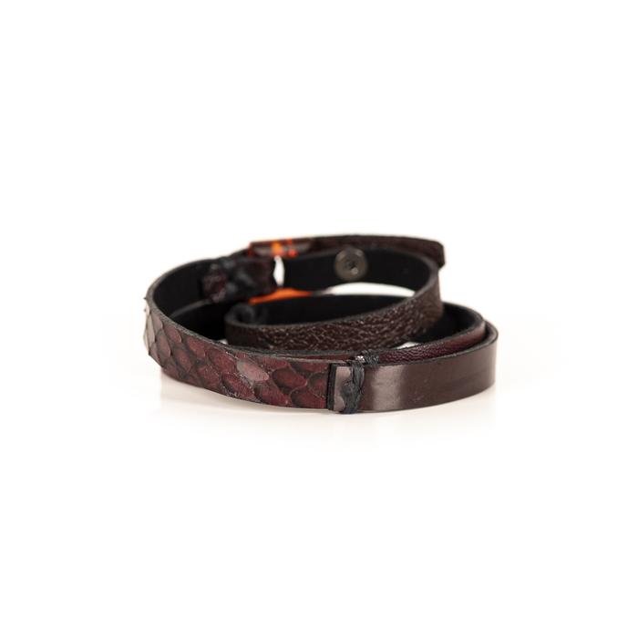 Burgundy leather choker with python texture and layered wrap strap design