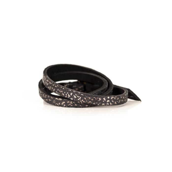 Black textured leather wrap bracelet with layered thin straps and metallic speckled finish, handmade minimalist cuff bracelet for women by THE DARK