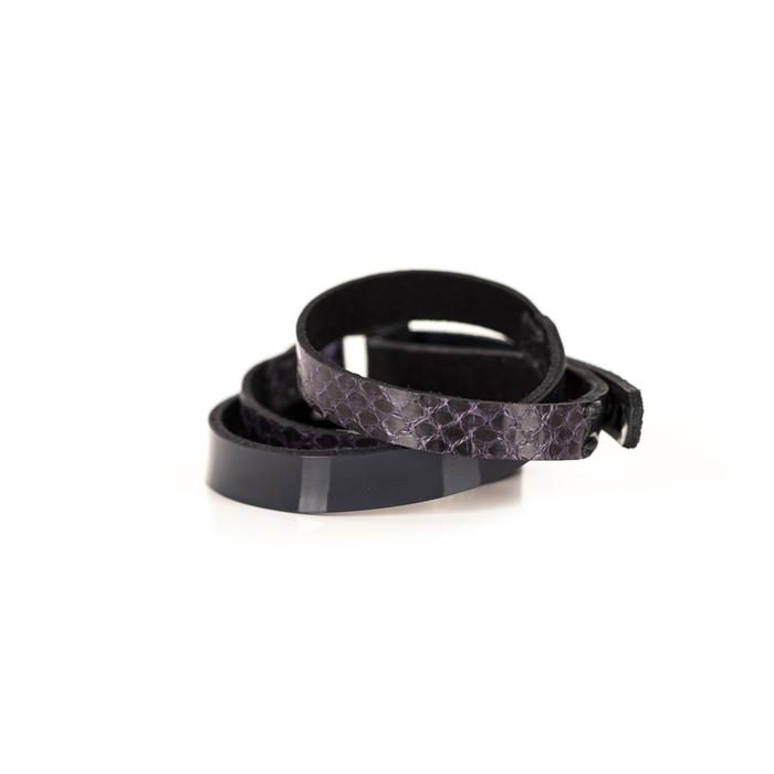 Purple python leather choker with layered wrap straps and rectangular crystal accents