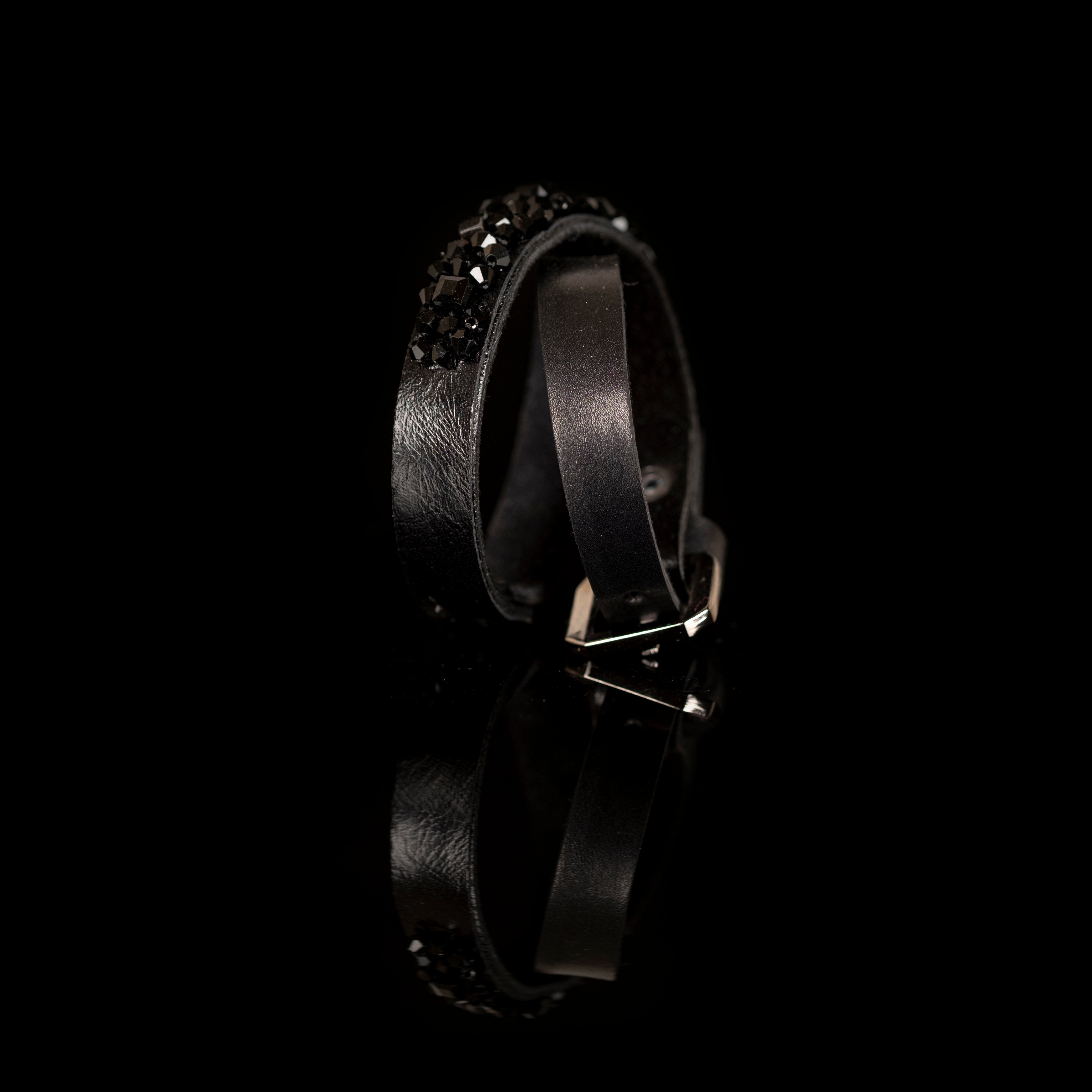 Noir Edge Crystal Leather Cuff