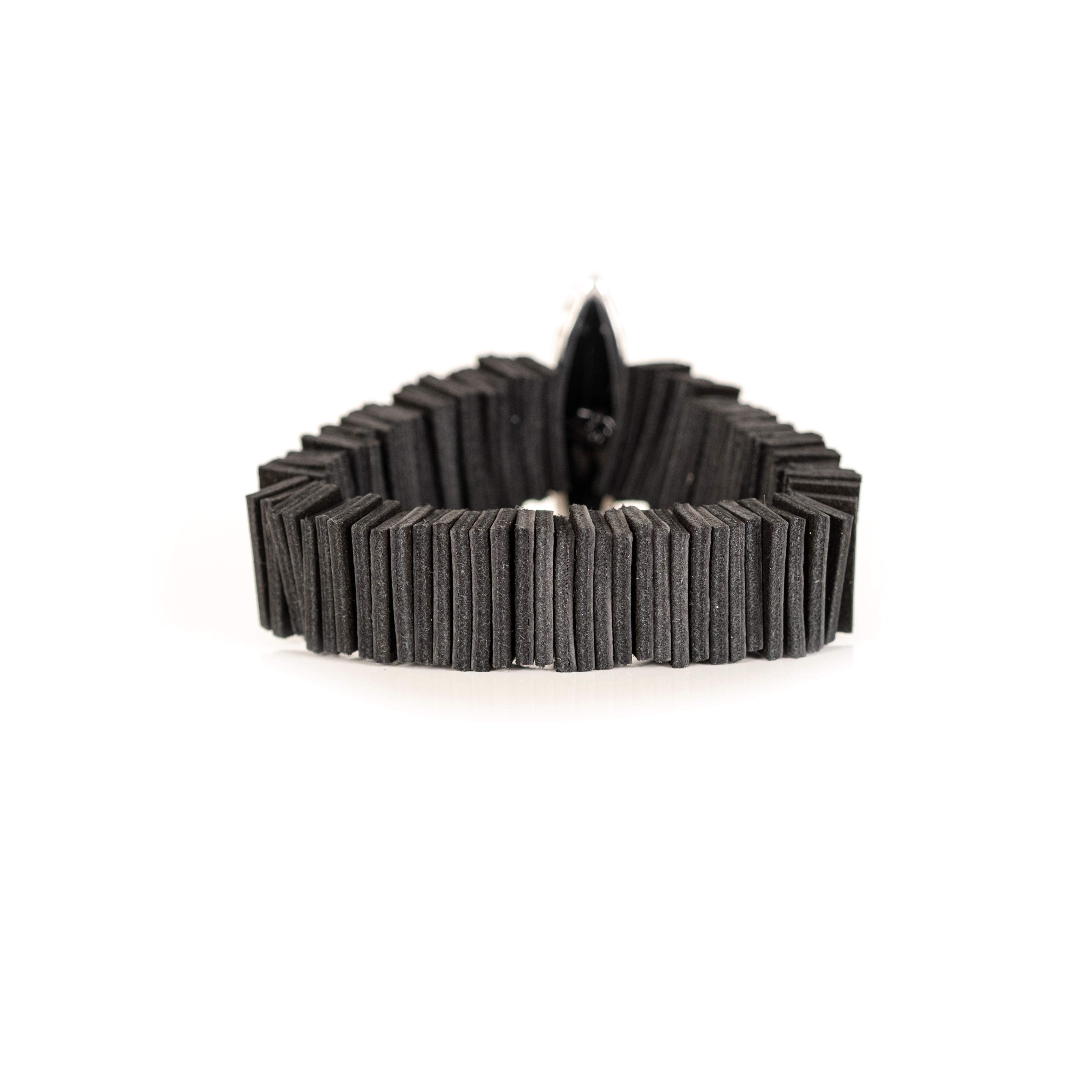 Black leather fringe bracelet with black marquise crystal centerpiece, handmade avant-garde leather bracelet by THE DARK