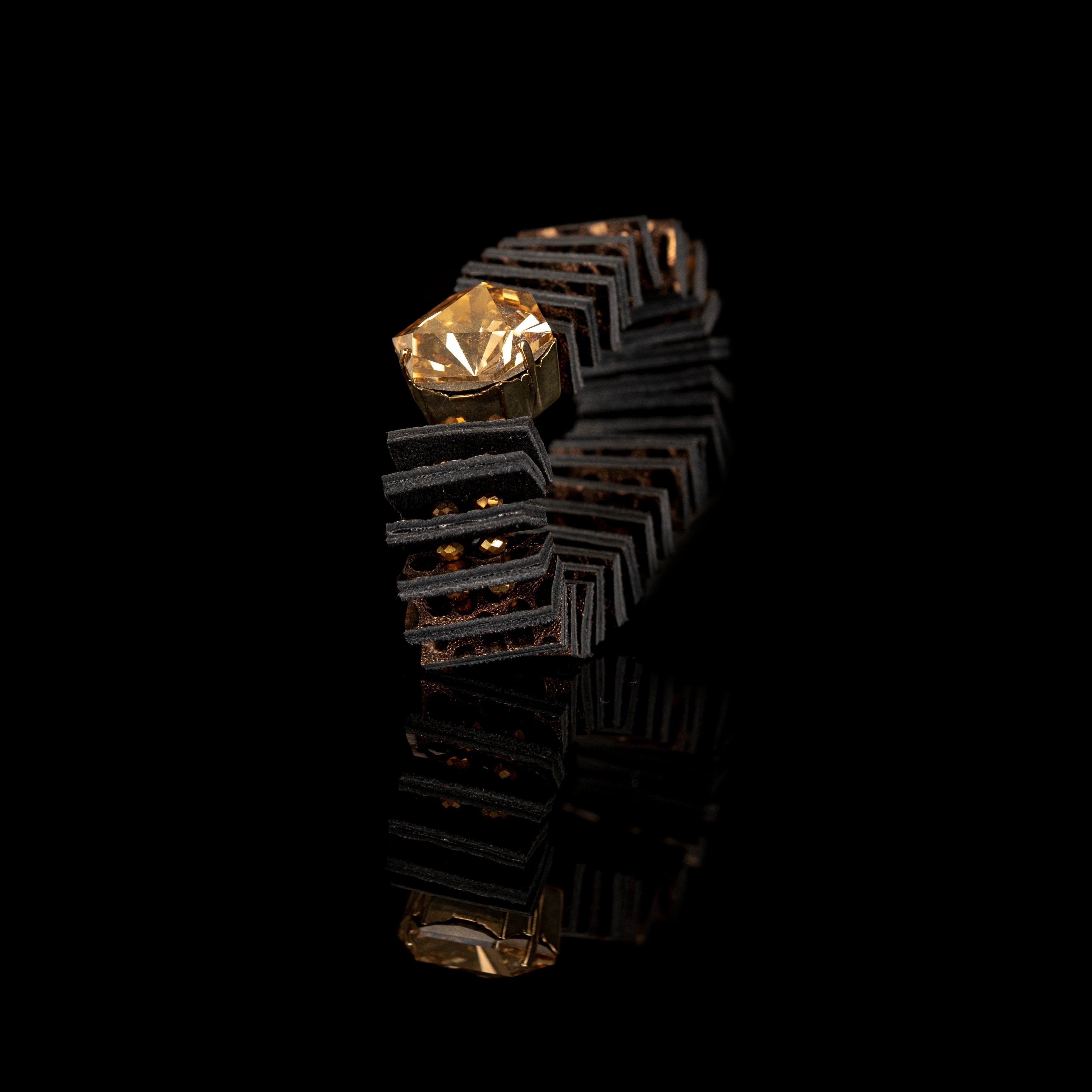 Golden Radiance Architectural Leather Cuff