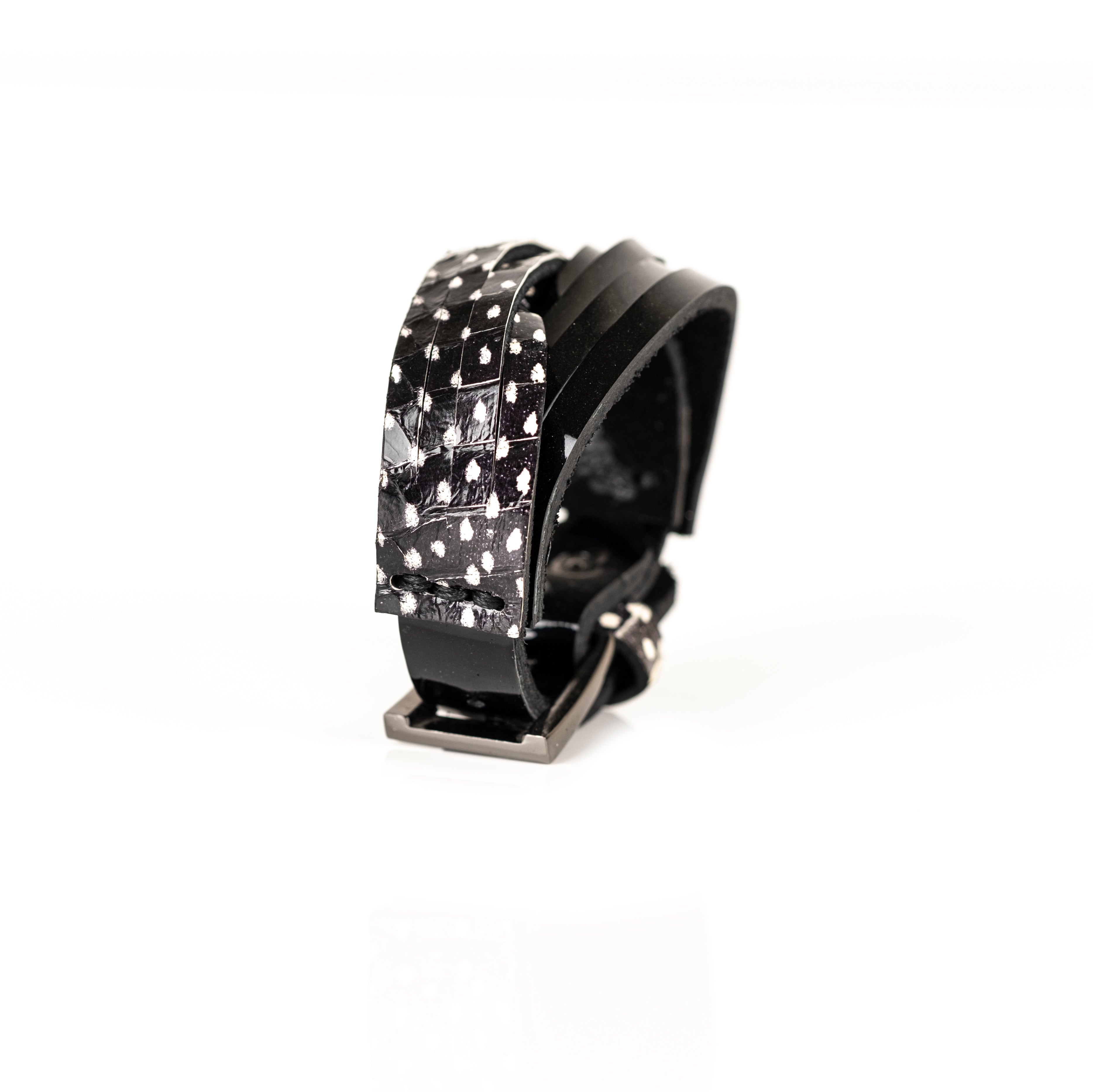 Black stingray leather layered bracelet with buckle closure, handmade exotic leather bracelet by THE DARK