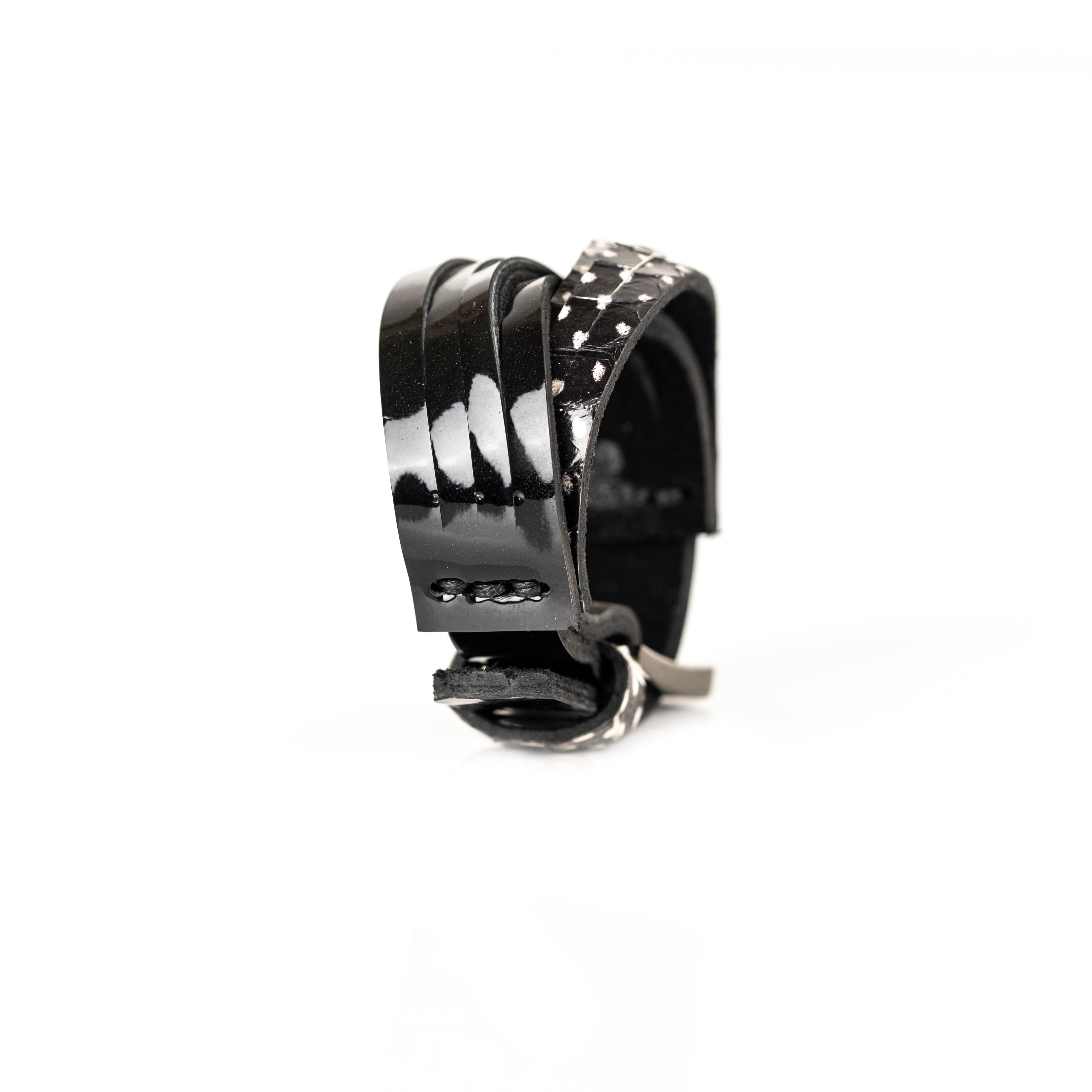 Black stingray leather layered bracelet with buckle closure, handmade exotic leather bracelet by THE DARK
