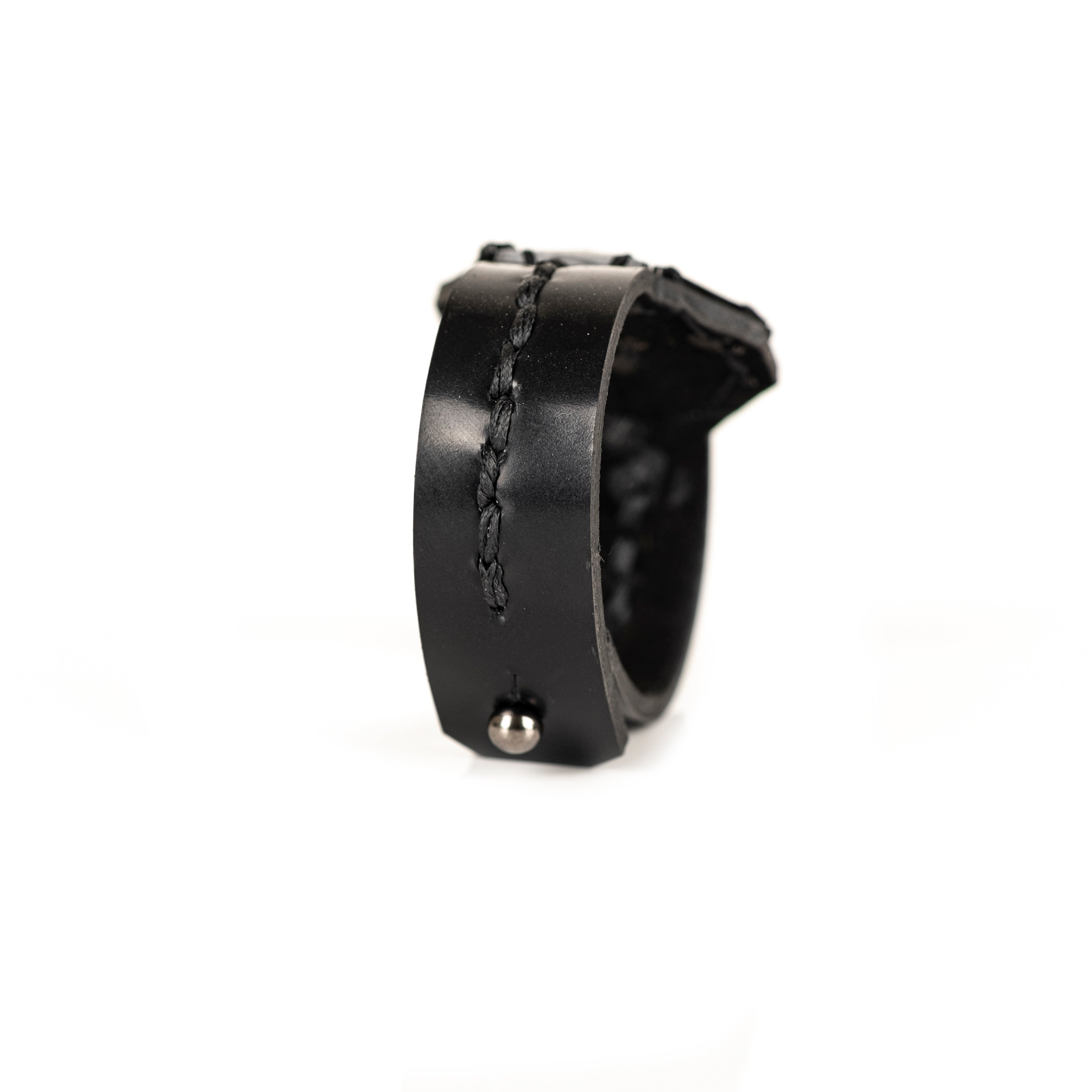 Black leather bracelet with large faceted black crystal star centerpiece, handmade statement bracelet by THE DARK