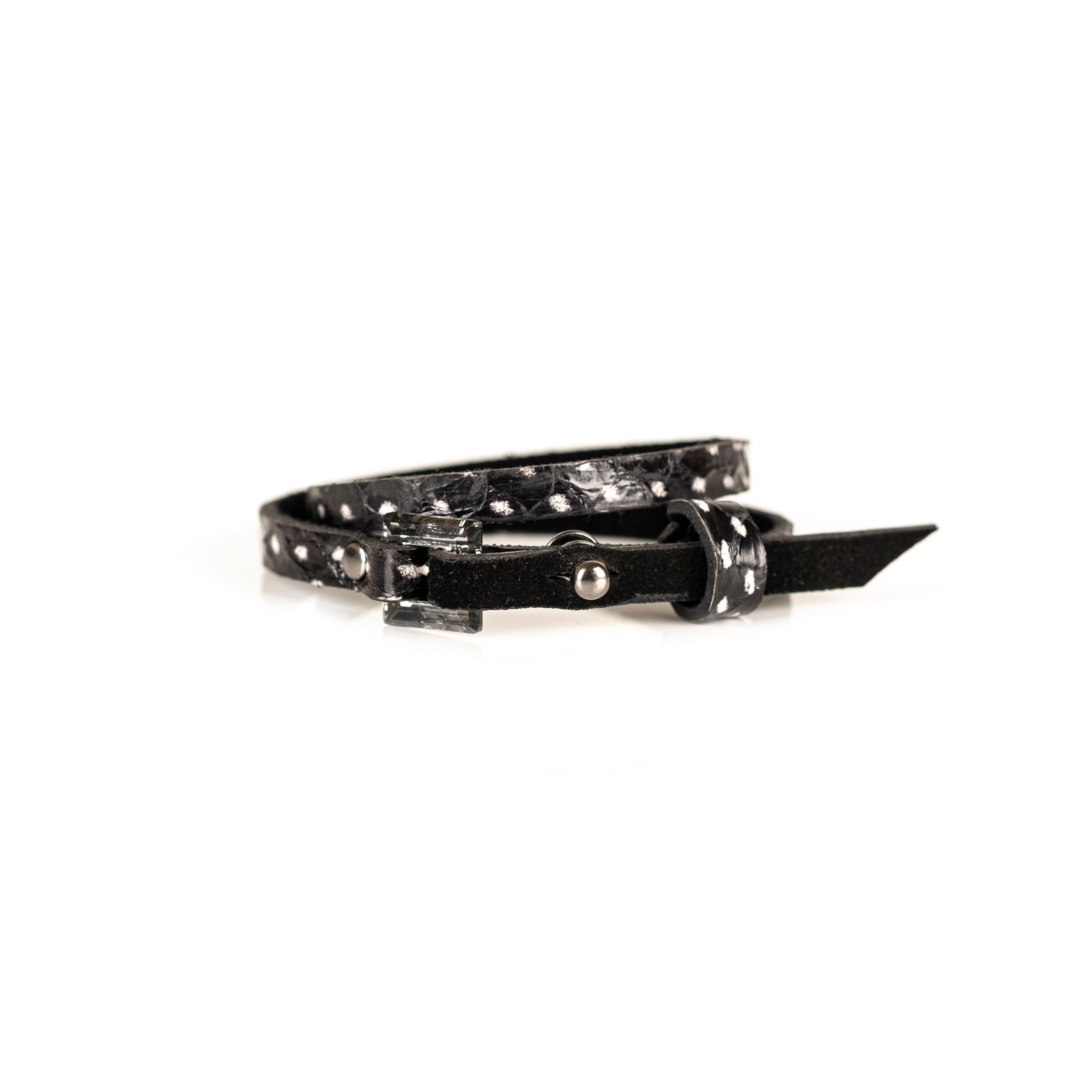 Black stingray leather wrap bracelet with buckle closure, handmade exotic leather bracelet by THE DARK