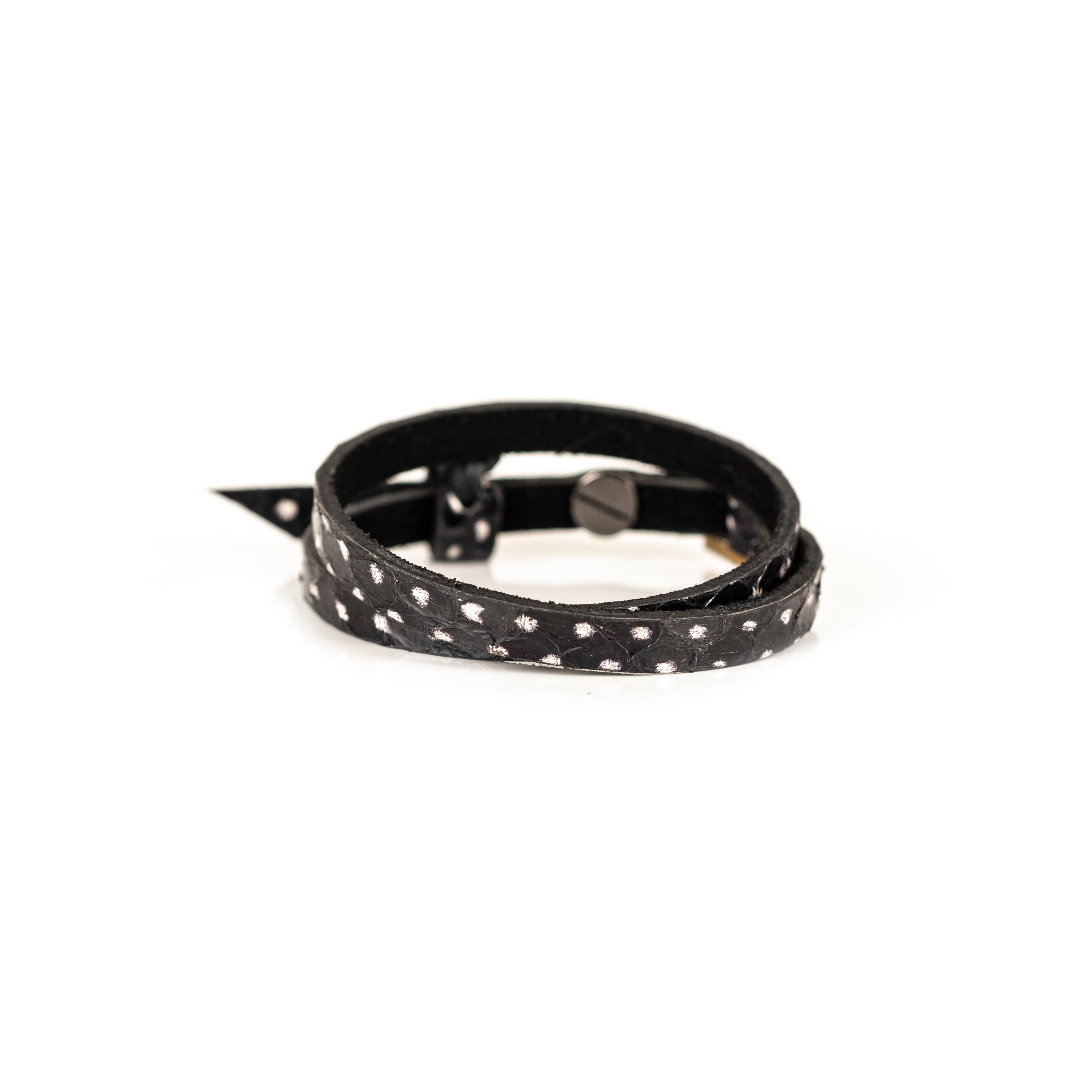 Black stingray leather wrap bracelet with buckle closure, handmade exotic leather bracelet by THE DARK