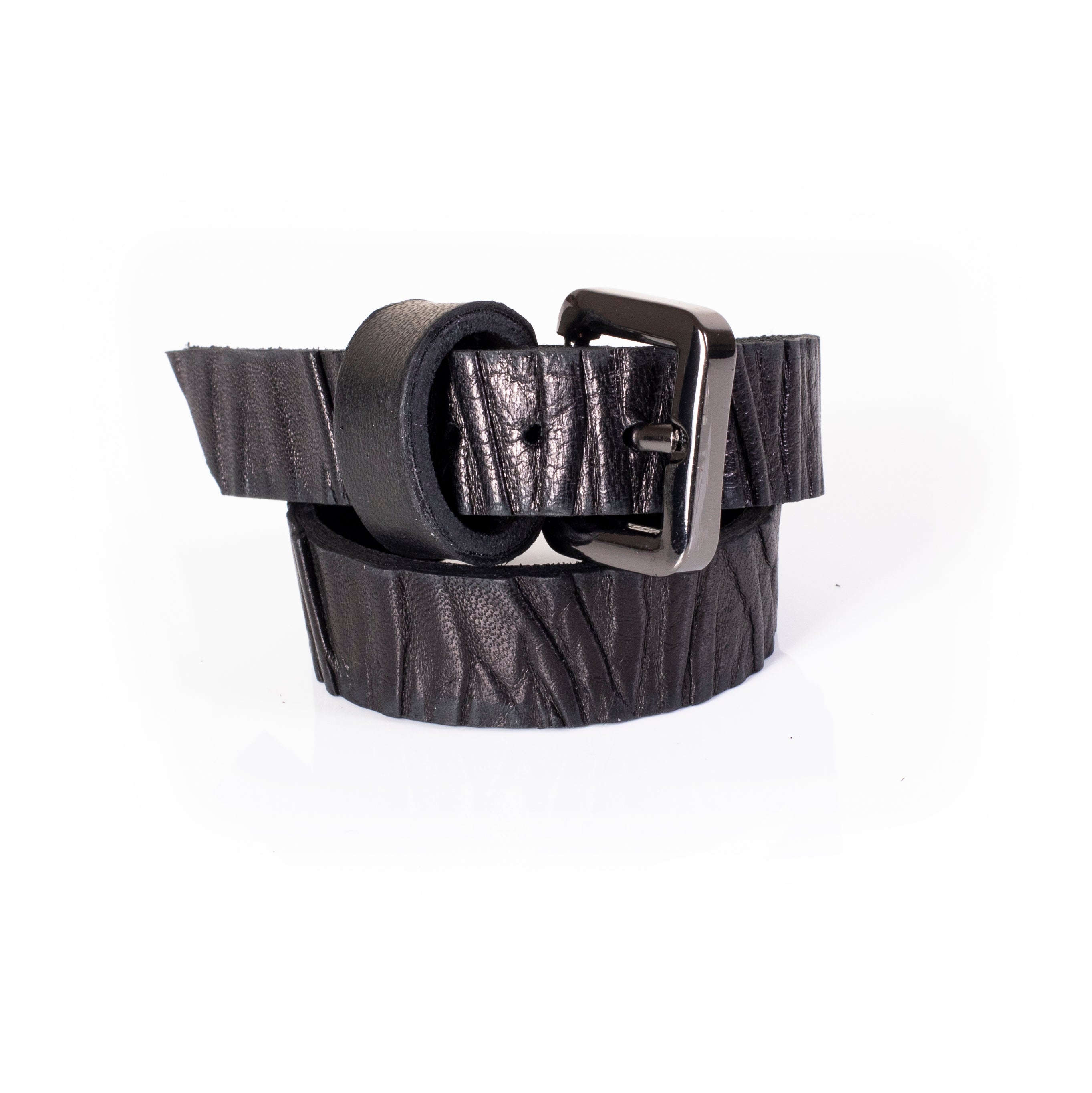 Dark brown textured leather cuff bracelet with wide minimalist design and natural wrinkled surface, handcrafted statement piece