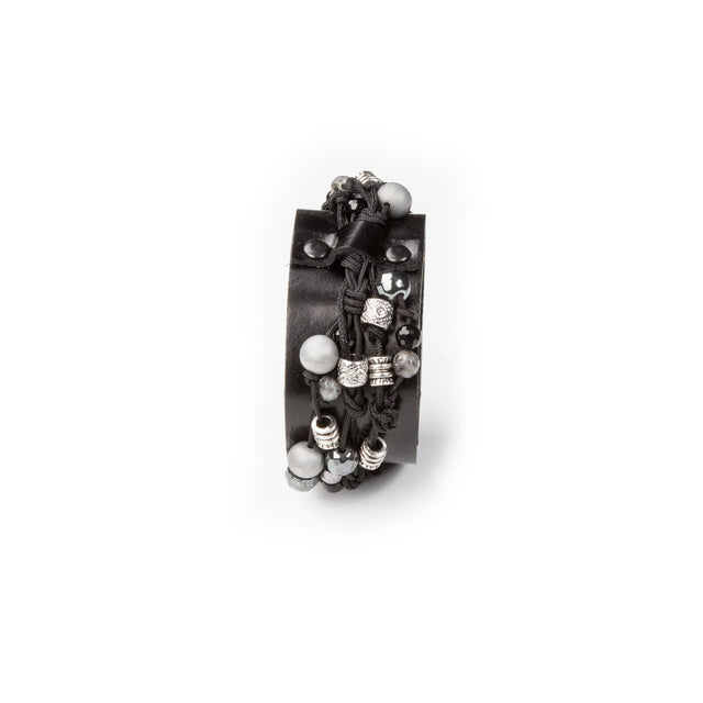 Leather bracelet new The Obsidian Drop